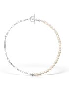 e-Crystal Сребърно колие 925 с бели култивирани перли 6 -5 мм + верижка с кламер - закопчалка