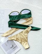 EFAYN.RO Дамски бански 2 части провокативен дуо модел регулируемо закопчаване през тялото кръгли аксесоари разкроено долнище EFAYN Зелен/Златист