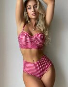 EFAYN.RO Дамски бански костюм 2 части винтидж модел сутиен тип бюстие и долнище с висока талия мотив лятна мечта от 90-те EFAYN Червен