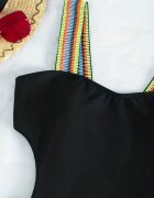 EFAYN.RO Дамски бански цял модел с провокативни изрезки гащички с класически изрезки цветни презрамки секси лятна тема EFAYN Черен