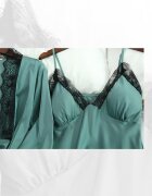 EFAYN.RO Комплект пижама EFAYN RO Секси 4 части Сатен/Дантела Халат Нощница Топ и къси панталонки Зелен