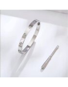 ElectraStore Гривна - LOVE Silver Elegance - неръждаема стомана - покрита с бяло злато - 6 см вътрешен диаметър