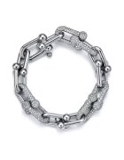 ElectraStore Гривна Tifany Silver - големи звена с микро-кристали цирконий - 18 см - сребърна