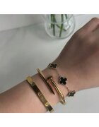 ElectraStore Комплект 3 гривни неръждаема стомана с златно покритие - Alhambra Black 18x4см - LOVE 6.1см - CUI регулируема