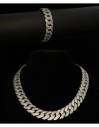 ElectraStore Комплект колие и гривна Cuban Diamond - 14K бяло злато - размери 50x20cm - кристали цирконий