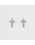 ElectraStore Сребърни обеци кръстче с кристали цирконий - сребристи - 1.5x0.8см