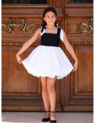 EMMA concept wear Рокля с подгъв тип балон и панделки - Черен/Бял