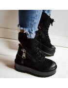 Exclusives Bocanci din piele cu fermoar decorativ Wings - Черен