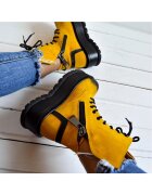 Exclusives Bocanci din piele cu fermoar decorativ Wings - Жълт