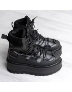 Exclusives Ghete din piele cu talpa wedge Heavy Duty - Negru