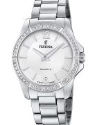 Festina Аналогов часовник с жлеб с циркони Сребрист