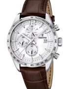 Festina Часовник с хронограф и кожена каишка Сребрист/Тъмнокафяв