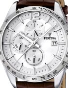 Festina Часовник с хронограф и кожена каишка Сребрист/Тъмнокафяв