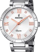 Festina Кръгъл часовник декориран с цирконий Сребрист/Розово злато/Бял Сребрист