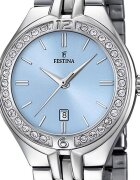 Festina Кварцов часовник с кристали Сребрист/Пастелносин