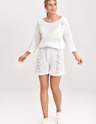 Figl Дамски плетен комплект - блуза с 3/4 ръкав и шорти - екрю - 50% акрил - 50% памук