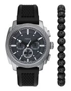Fossil Часовник Machine с хронограф и силиконова каишка Черен