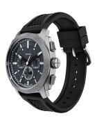 Fossil Часовник Machine с хронограф и силиконова каишка Черен