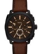 Fossil Мъжки часовник Machine Chronograph FS6101 - черен циферблат - кафява кожена каишка - 44x22mm