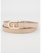 Furla Кожен колан Nuvola с лого на токата - Сиво-бежов