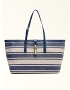 Furla Раирана чанта за рамо Debby - Мръснобял/Ягодово червено