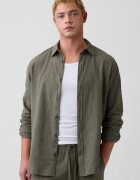 GAP Риза с лен и памук с класическа яка Каки