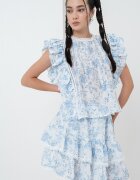Gina Tricot Свободна блуза с къси надиплени ръкави Син