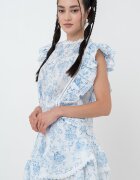 Gina Tricot Свободна блуза с къси надиплени ръкави Син