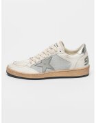 GOLDEN GOOSE Бляскави кожени спортни обувки - Бял/Сребрист