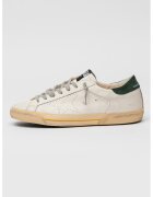 GOLDEN GOOSE Кожени спортни обувки Super-Star с велур - Слонова кост/Тъмнозелен