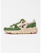 GOLDEN GOOSE Велурени обувки за бягане с мрежести зони - Бял/Зелен