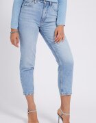 GUESS Дънки Mom-Fit над глезена със захабен ефект Лавандула