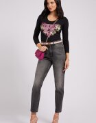 GUESS Дънки Mom-Fit със захабен ефект Антрацитно сиво