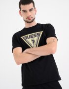 GUESS Фитнес тениска с лого Черен/Лайм зелено
