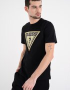 GUESS Фитнес тениска с лого Черен/Лайм зелено
