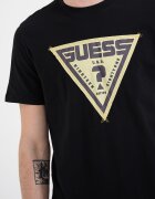 GUESS Фитнес тениска с лого Черен/Лайм зелено