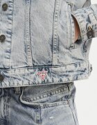 GUESS JEANS Дамско дънково яке светлосиньо овърсайз памук