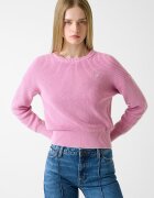 GUESS JEANS Къс памучен пуловер Розово
