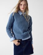 GUESS JEANS Къс памучен пуловер Тъмносин