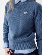 GUESS JEANS Къс памучен пуловер Тъмносин