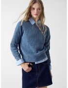 GUESS JEANS Къс памучен пуловер - Тъмносин