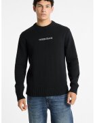 GUESS JEANS Памучен пуловер с бродирано лого - Черен