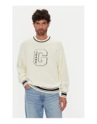 GUESS JEANS Памучен пуловер с кръгло деколте и цветни маншети