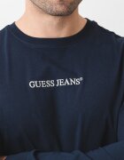 GUESS JEANS Памучна блуза с бродирано лого Тъмносин
