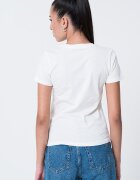 GUESS JEANS Памучна тениска с овално деколте Бял