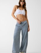 GUESS JEANS Раиран панталон с връзки Бял/Пастелносин