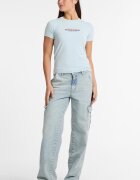 GUESS JEANS Слим тениска American Tradition Бледо синьо