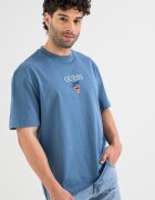 GUESS JEANS Свободна тениска от памук с бродирано лого Бял/Прашно синьо
