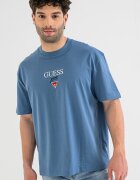 GUESS JEANS Свободна тениска от памук с бродирано лого Бял/Прашно синьо