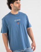 GUESS JEANS Свободна тениска от памук с бродирано лого Бял/Прашно синьо